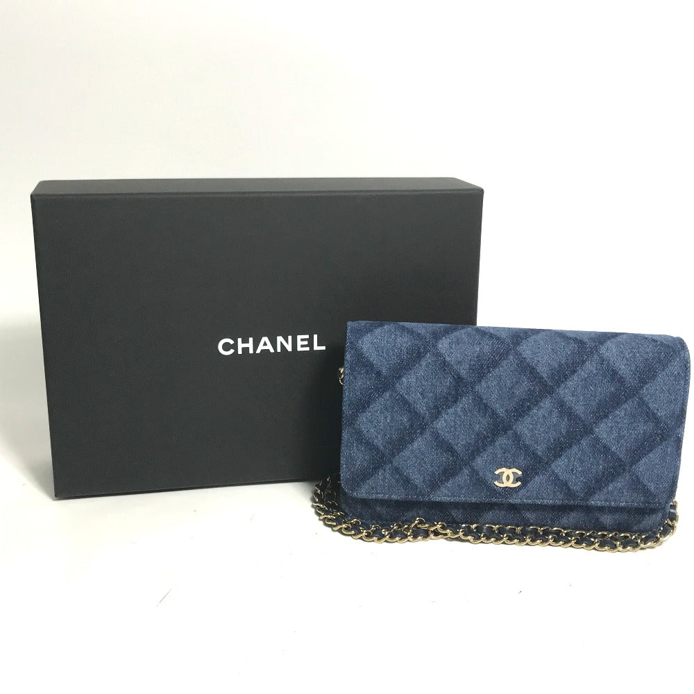 Chanel Shoulder Bag Ap0250 Denim Blue Long Wallet Purse Chain Bag Matrasse Women Used Authentic