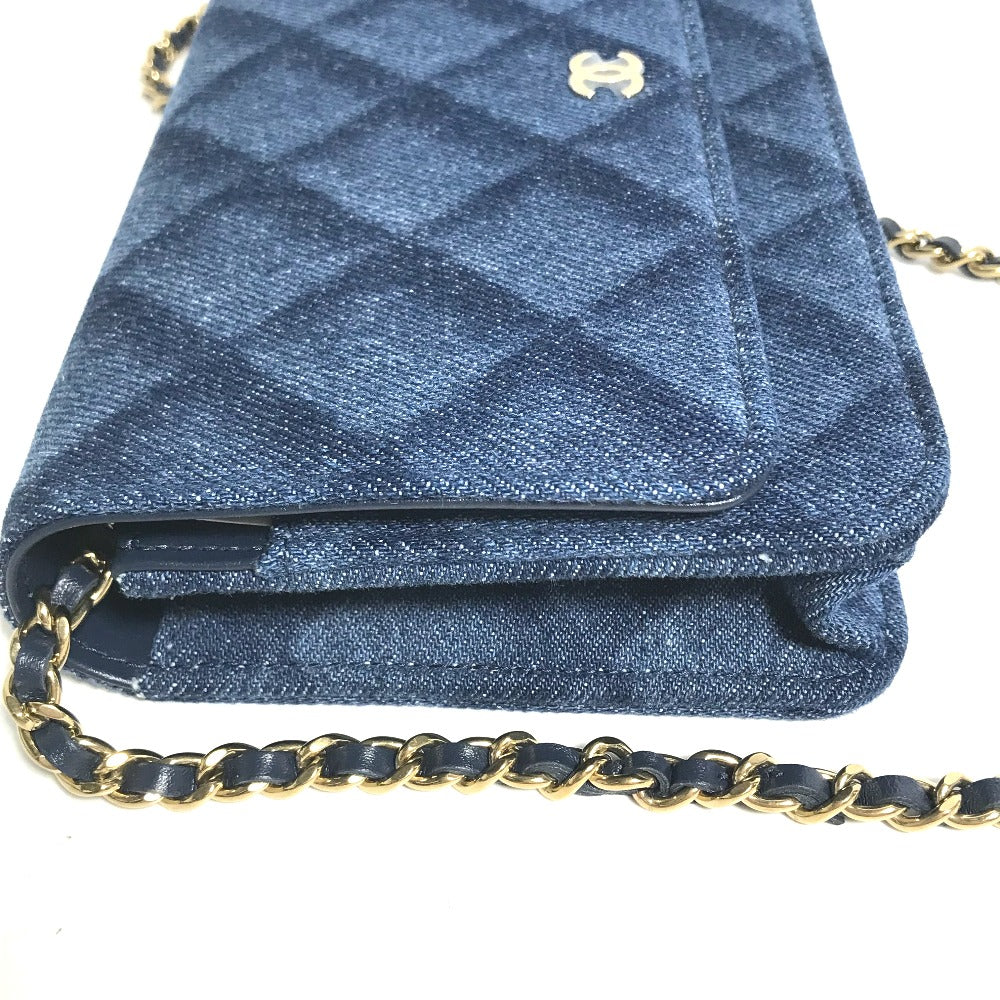 Chanel Shoulder Bag Ap0250 Denim Blue Long Wallet Purse Chain Bag Matrasse Women Used Authentic