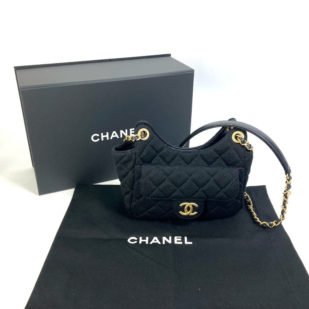 Chanel Shoulder Bag As3710 Jersey Black Matrasse Small Hobo Women Used Authentic