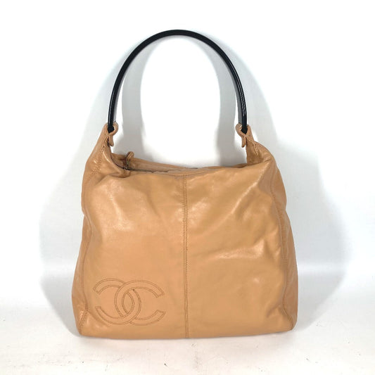 Chanel Handbag Leather Beige Plat Stick Handle Cc Coco Mark Women Used Authentic