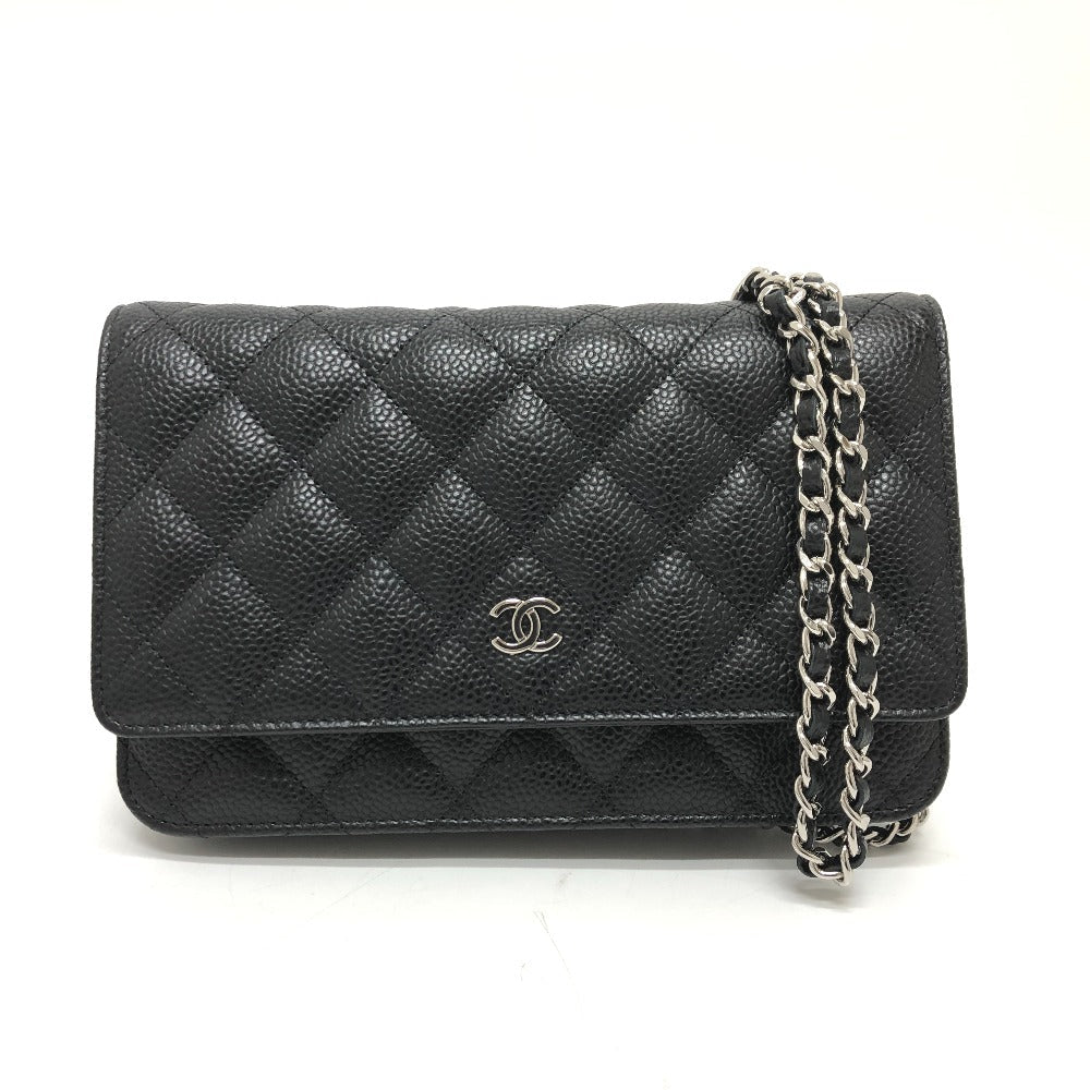 Chanel Shoulder Bag Ap0250 Caviar Skin Black Matelasse Coco Mark Classic Women Used Authentic