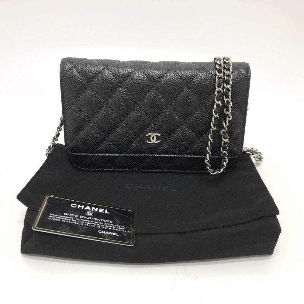 Chanel Shoulder Bag Ap0250 Caviar Skin Black Matelasse Coco Mark Classic Women Used Authentic