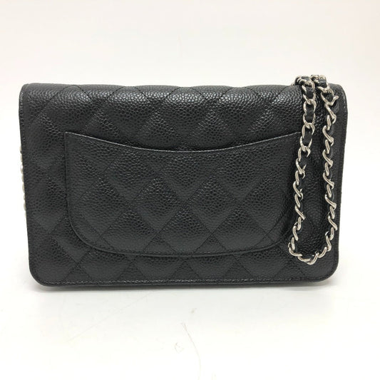 Chanel Shoulder Bag Ap0250 Caviar Skin Black Matelasse Coco Mark Classic Women Used Authentic