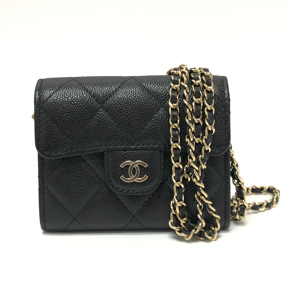 Chanel Shoulder Bag Ap0238 Caviar Skin Black Coco Mark Matrasse Women Used Authentic