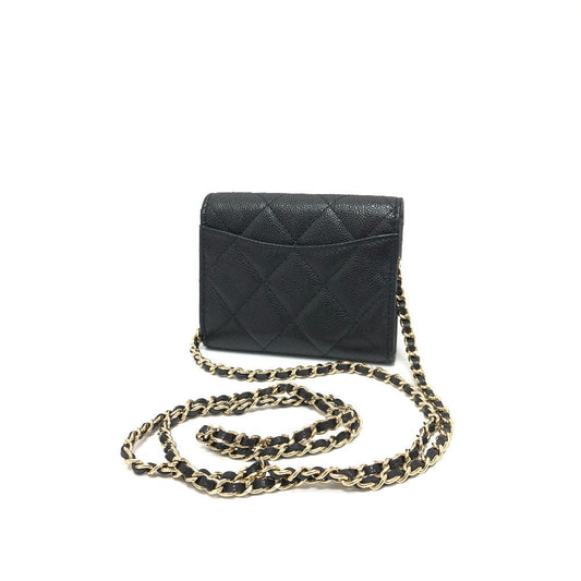 Chanel Shoulder Bag Ap0238 Caviar Skin Black Coco Mark Matrasse Women Used Authentic