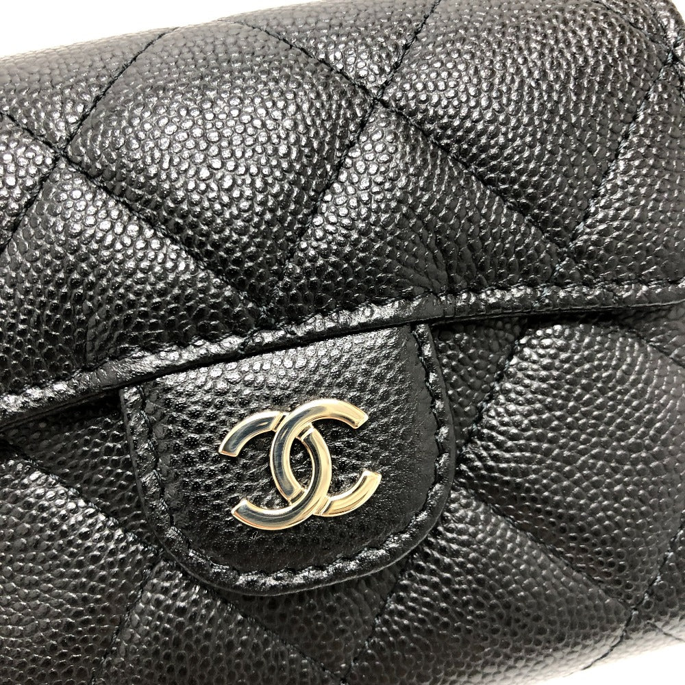 Chanel Shoulder Bag Ap0238 Caviar Skin Black Coco Mark Matrasse Women Used Authentic