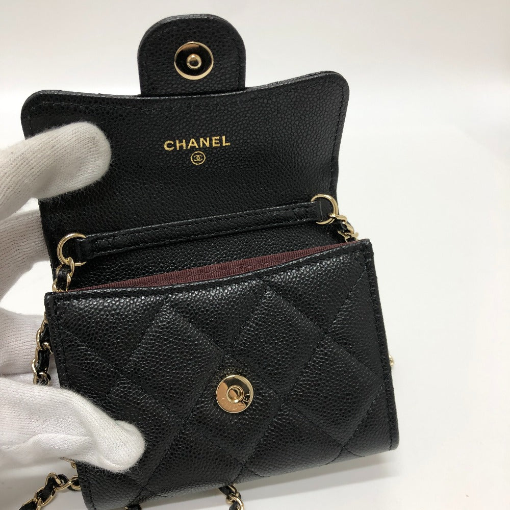 Chanel Shoulder Bag Ap0238 Caviar Skin Black Coco Mark Matrasse Women Used Authentic