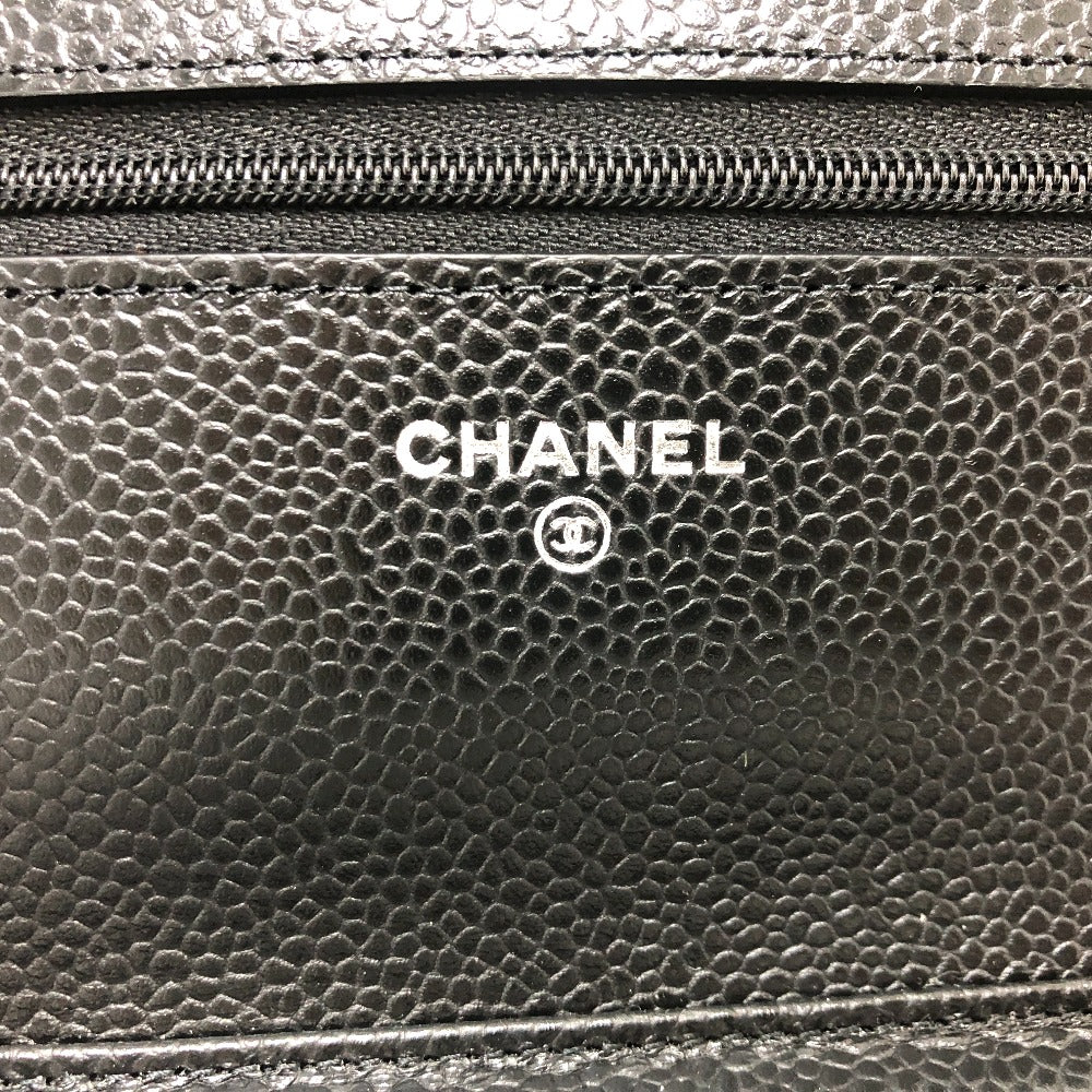 Chanel Shoulder Bag Ap0250 Caviar Skin Black Long Wallet Purse Coco Mark Women Used Authentic