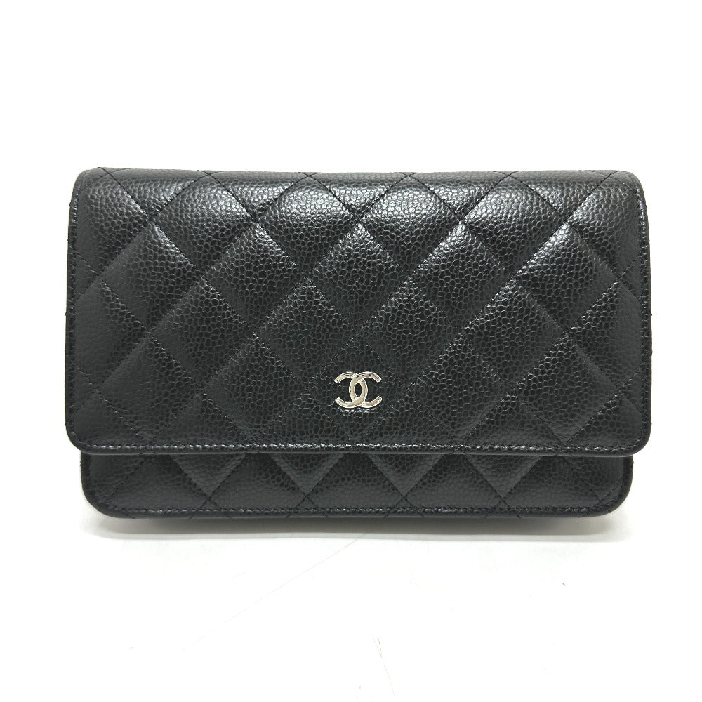 Chanel Shoulder Bag Ap0250 Caviar Skin Black Cc Matelasse Coco Mark Classic Chain Wallet Women Used Authentic