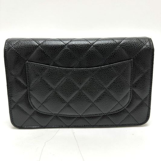 Chanel Shoulder Bag Ap0250 Caviar Skin Black Cc Matelasse Coco Mark Classic Chain Wallet Women Used Authentic