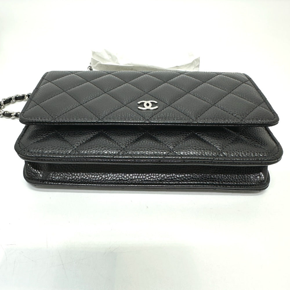 Chanel Shoulder Bag Ap0250 Caviar Skin Black Cc Matelasse Coco Mark Classic Chain Wallet Women Used Authentic