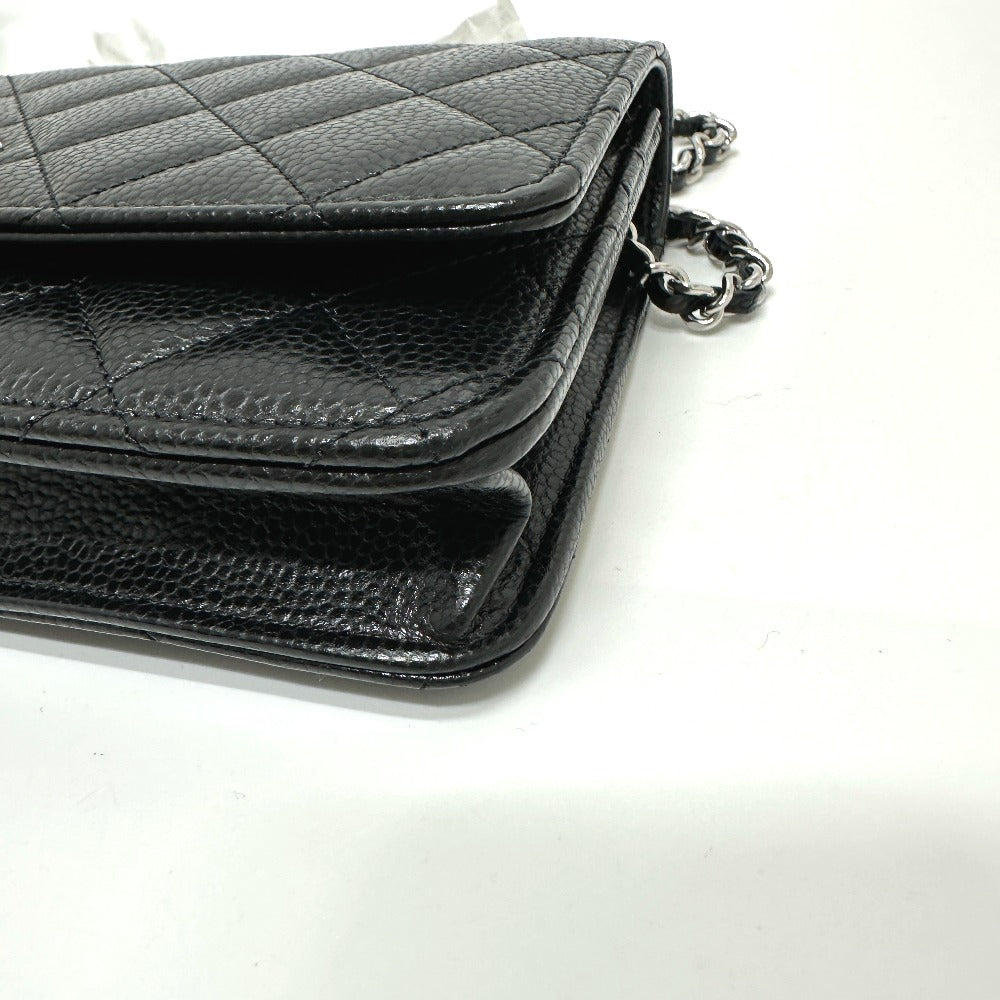 Chanel Shoulder Bag Ap0250 Caviar Skin Black Cc Matelasse Coco Mark Classic Chain Wallet Women Used Authentic