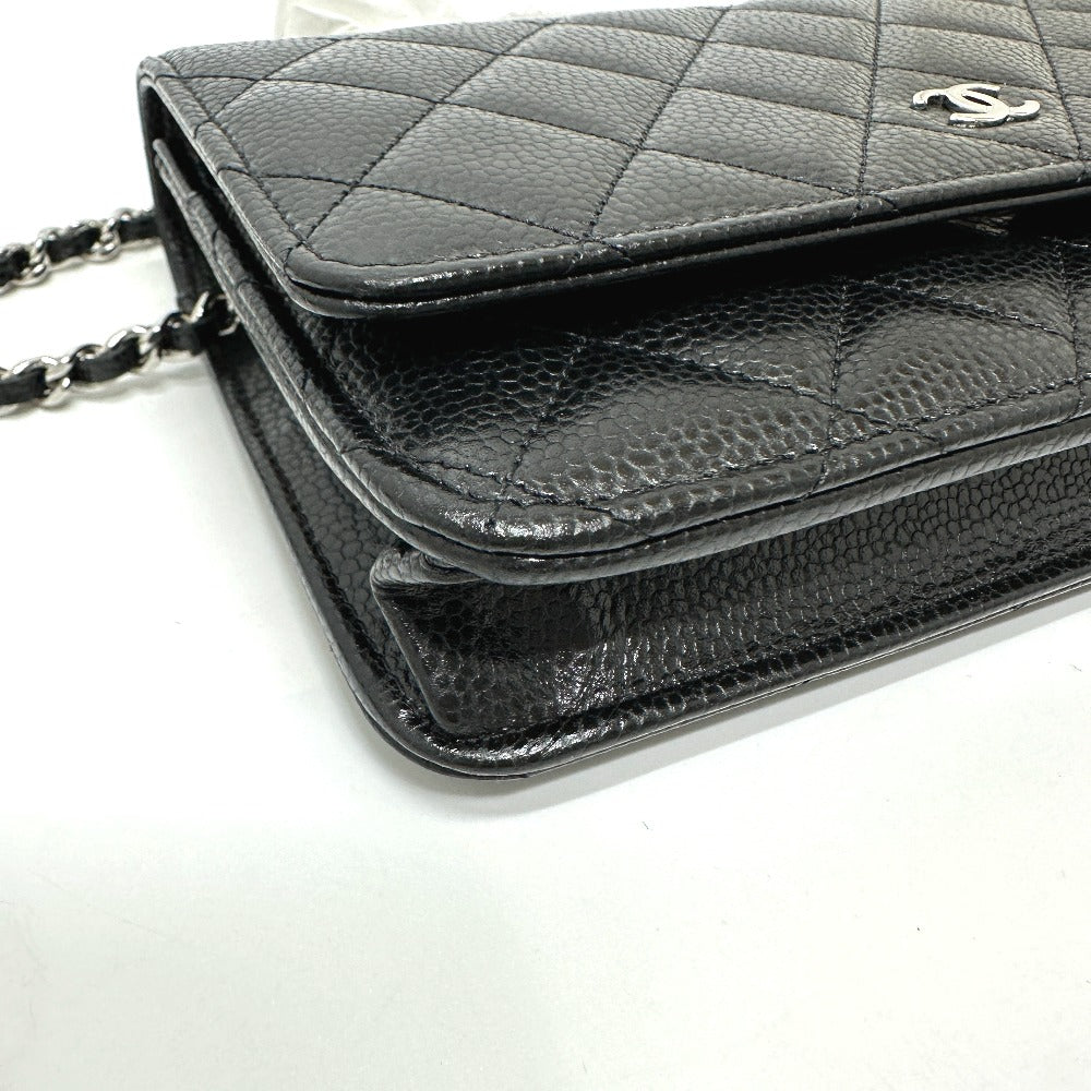 Chanel Shoulder Bag Ap0250 Caviar Skin Black Cc Matelasse Coco Mark Classic Chain Wallet Women Used Authentic