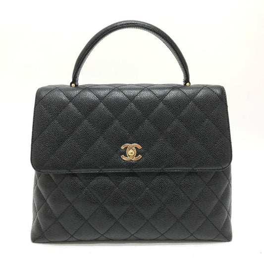 Chanel Handbag A12397 Caviar Skin Black Coco Mark Matrasse Women Used Authentic