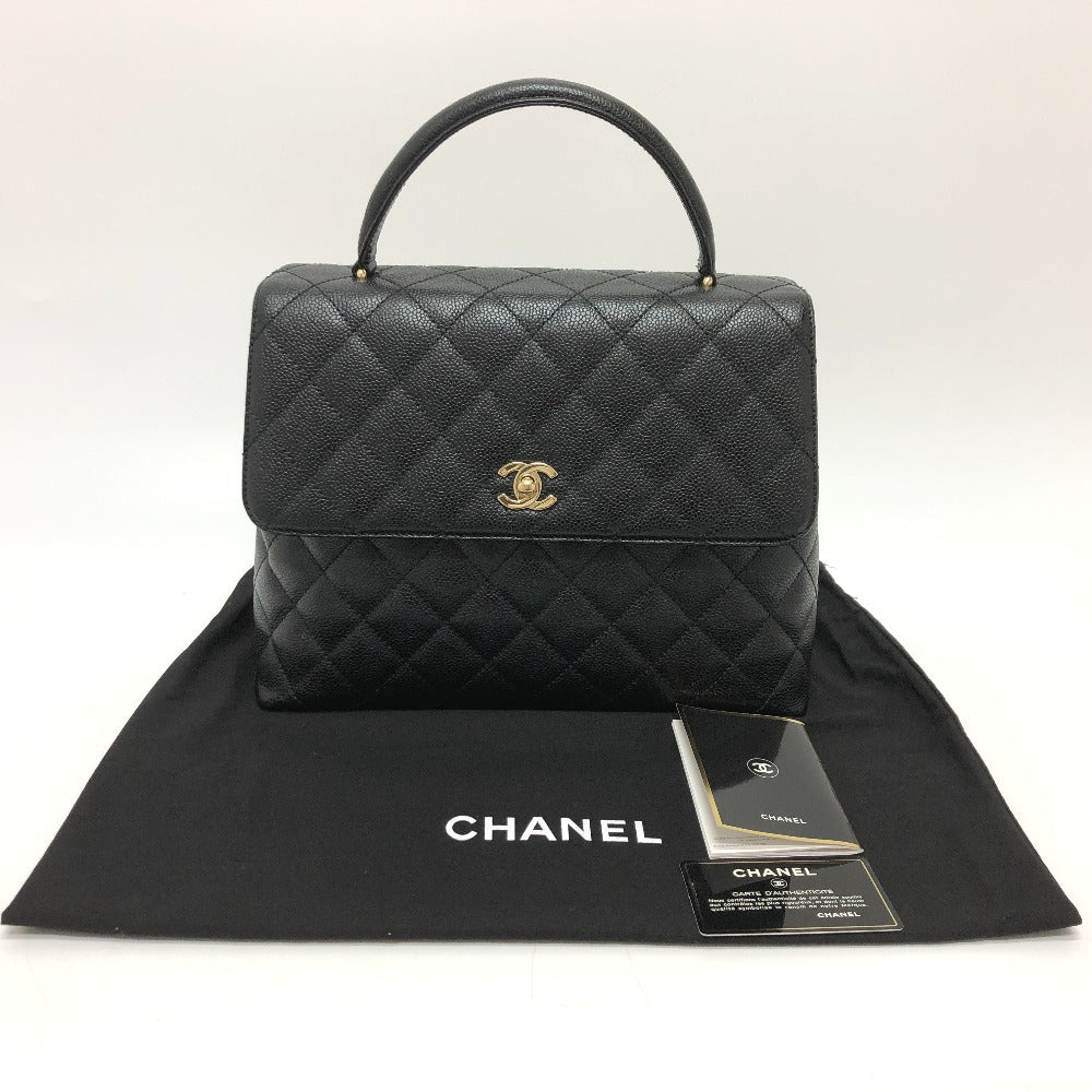 Chanel Handbag A12397 Caviar Skin Black Coco Mark Matrasse Women Used Authentic