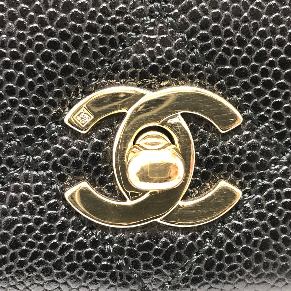 Chanel Handbag A12397 Caviar Skin Black Coco Mark Matrasse Women Used Authentic