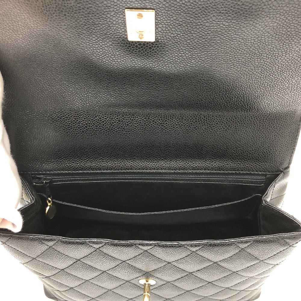 Chanel Handbag A12397 Caviar Skin Black Coco Mark Matrasse Women Used Authentic