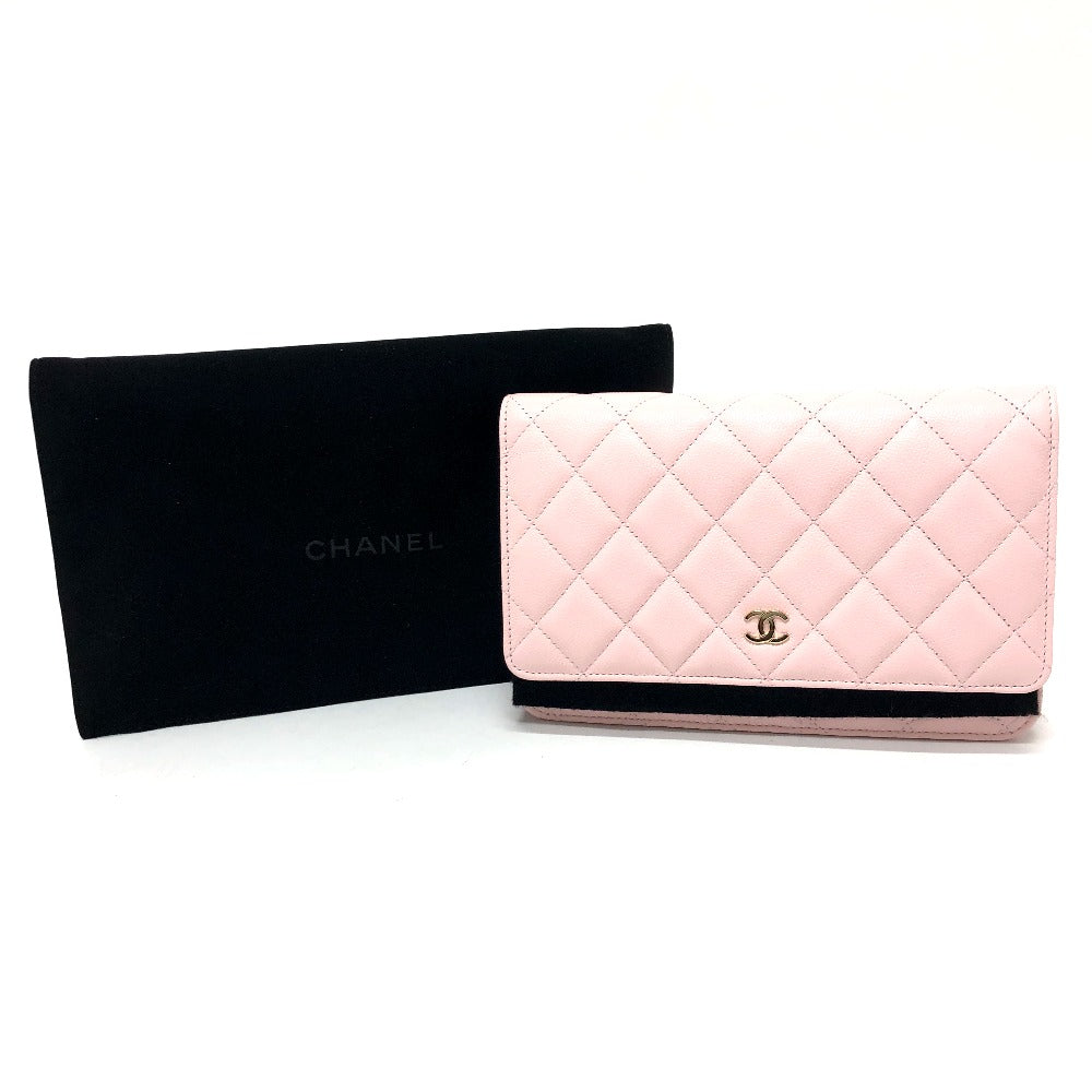 Chanel Shoulder Bag Ap0250 Caviar Skin Pink Coco Mark Cc Chain Wallet Women Used Authentic