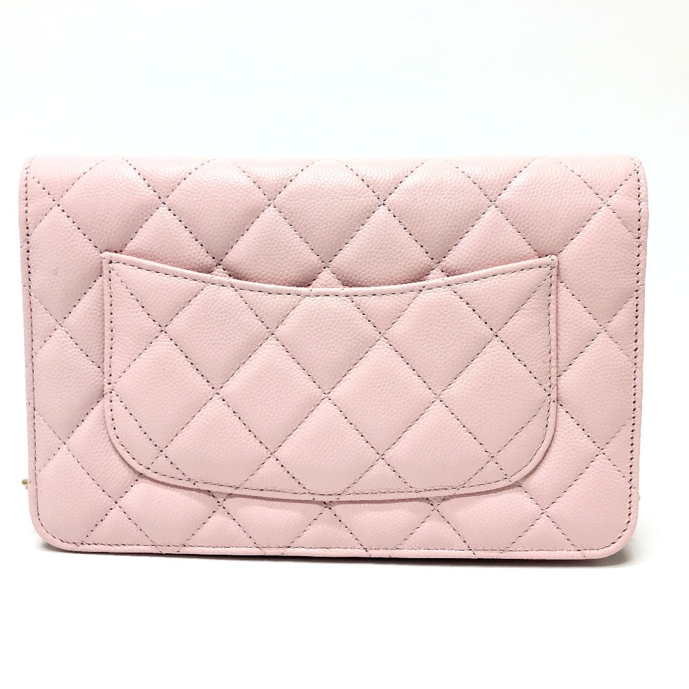 Chanel Shoulder Bag Ap0250 Caviar Skin Pink Coco Mark Cc Chain Wallet Women Used Authentic