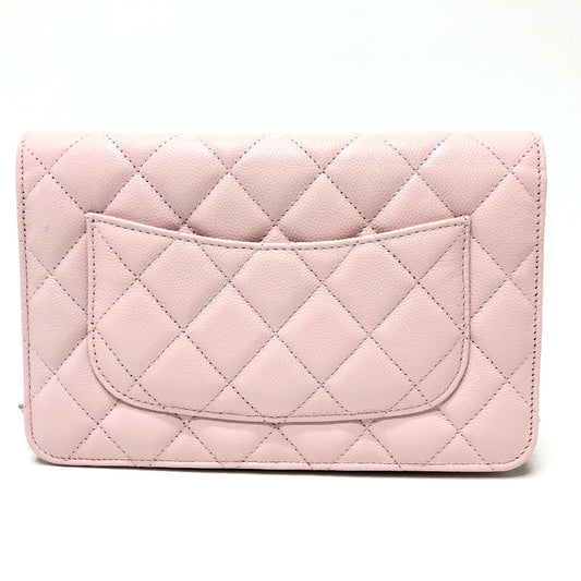 Chanel Shoulder Bag Ap0250 Caviar Skin Pink Coco Mark Cc Chain Wallet Women Used Authentic