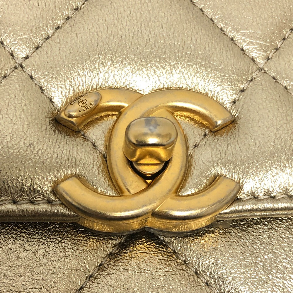 Chanel Shoulder Bag As3240 Lambskin Gold Matelasse Coco Mark Rhinestone Women Used Authentic