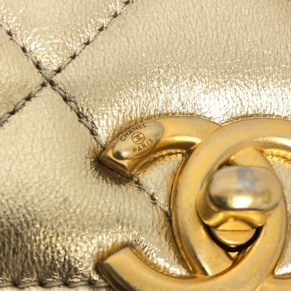 Chanel Shoulder Bag As3240 Lambskin Gold Matelasse Coco Mark Rhinestone Women Used Authentic