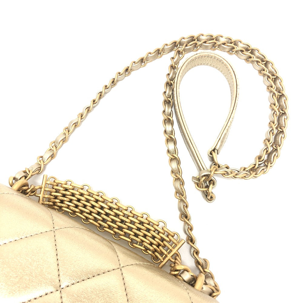 Chanel Shoulder Bag As3240 Lambskin Gold Matelasse Coco Mark Rhinestone Women Used Authentic