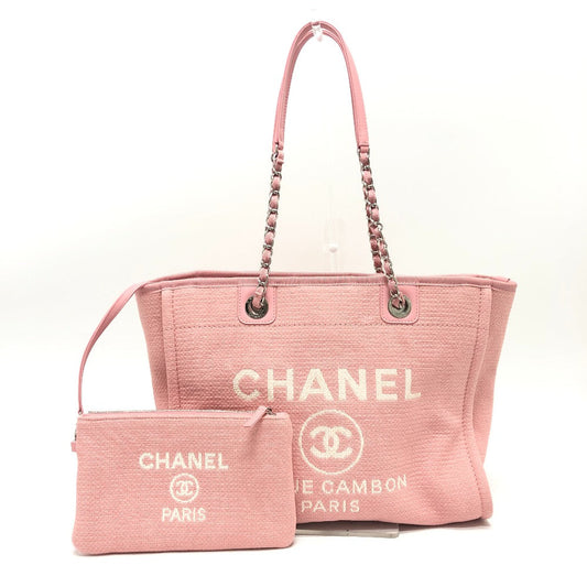 Chanel Shoulder Bag As3257 Canvas Pink Deauville Women Used Authentic