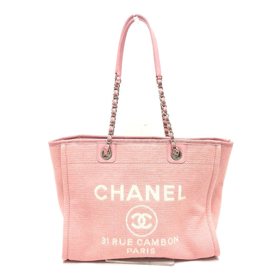 Chanel Shoulder Bag As3257 Canvas Pink Deauville Women Used Authentic