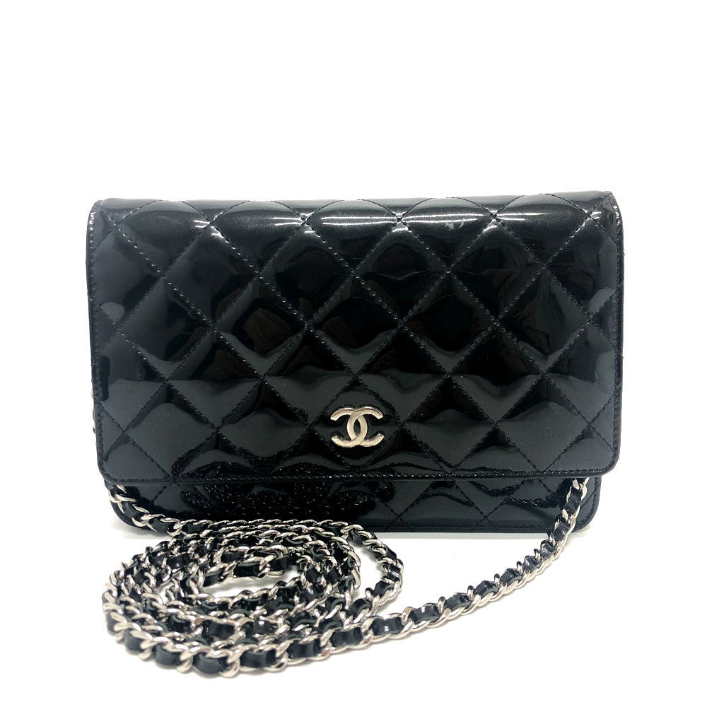 Chanel Shoulder Bag A33814 Enamel Black Cc Coco Mark Matelasse Women Used Authentic