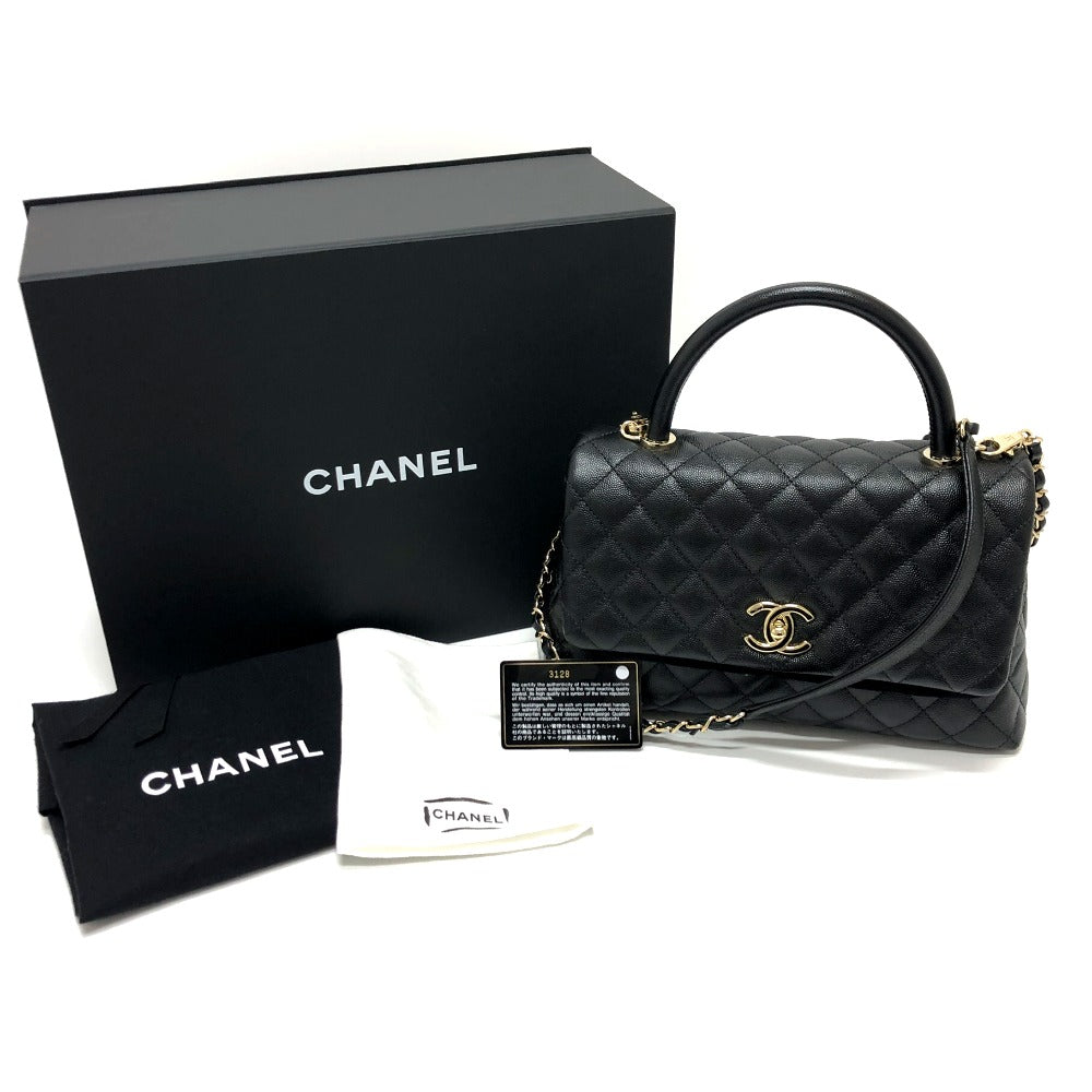 Chanel Handbag A92991 Caviar Skin Black Matelasse Coco Handle 29 Women Used Authentic