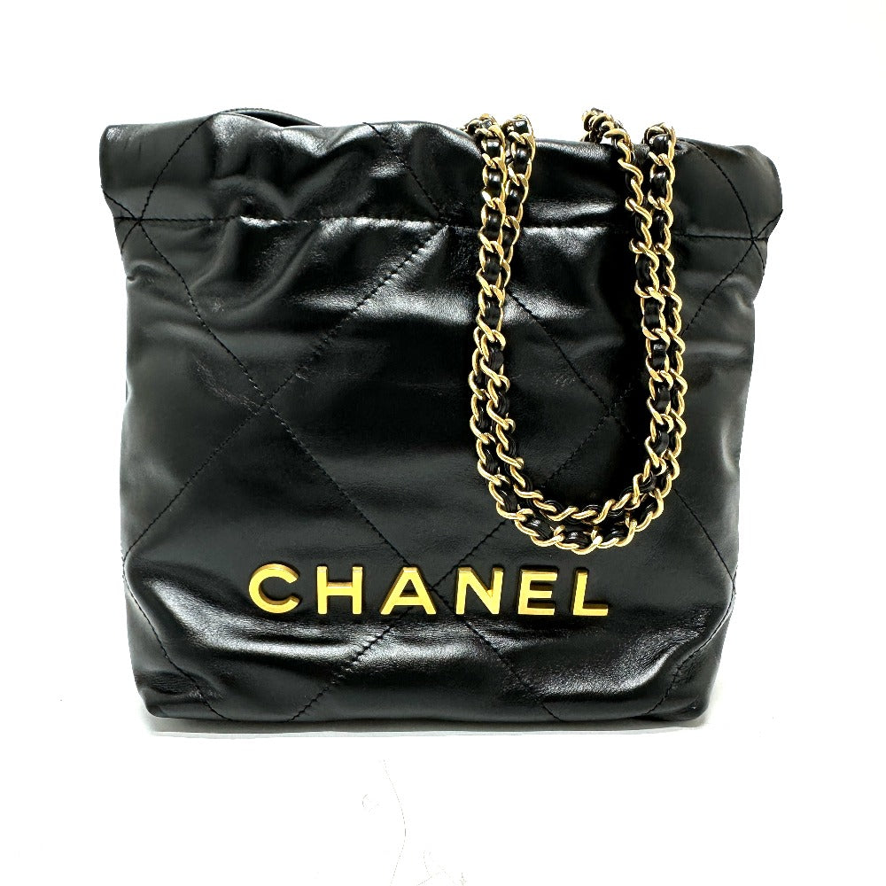 Chanel Shoulder Bag As3980 Calfskin Black Coco Mark Chanel22 Mini Women Used Authentic