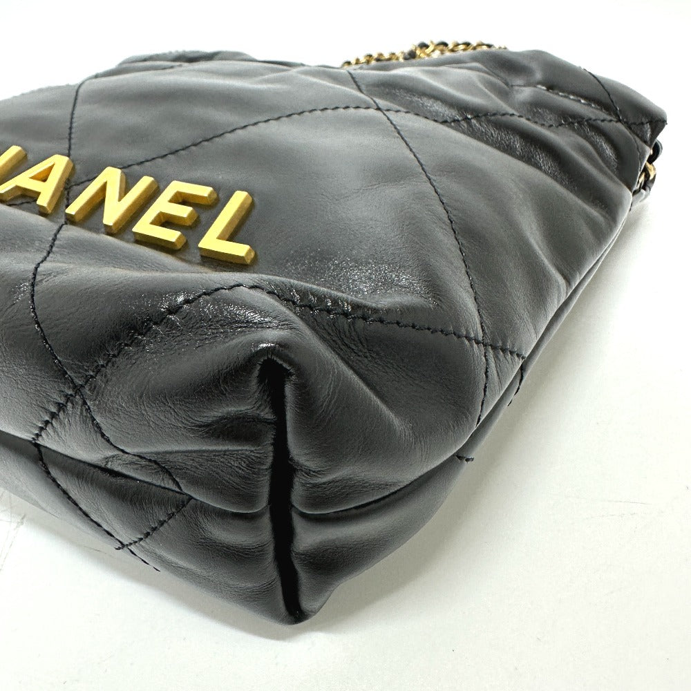 Chanel Shoulder Bag As3980 Calfskin Black Coco Mark Chanel22 Mini Women Used Authentic