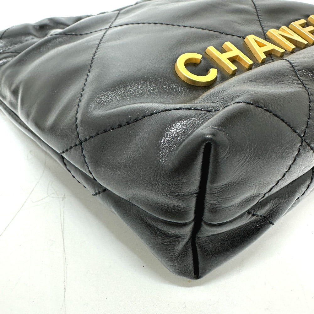 Chanel Shoulder Bag As3980 Calfskin Black Coco Mark Chanel22 Mini Women Used Authentic