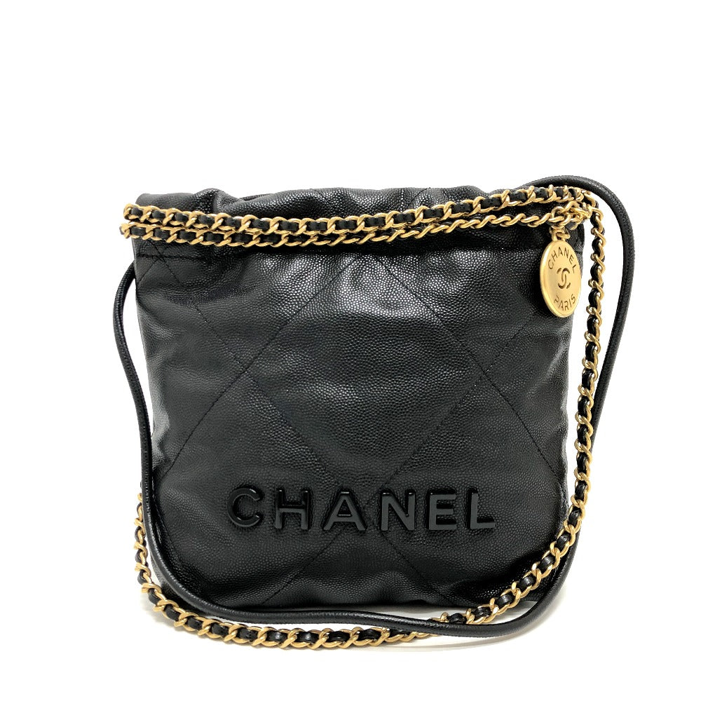 Chanel Shoulder Bag As3980 Caviar Skin Black Matrasse Chanel 22 So Black Women Used Authentic