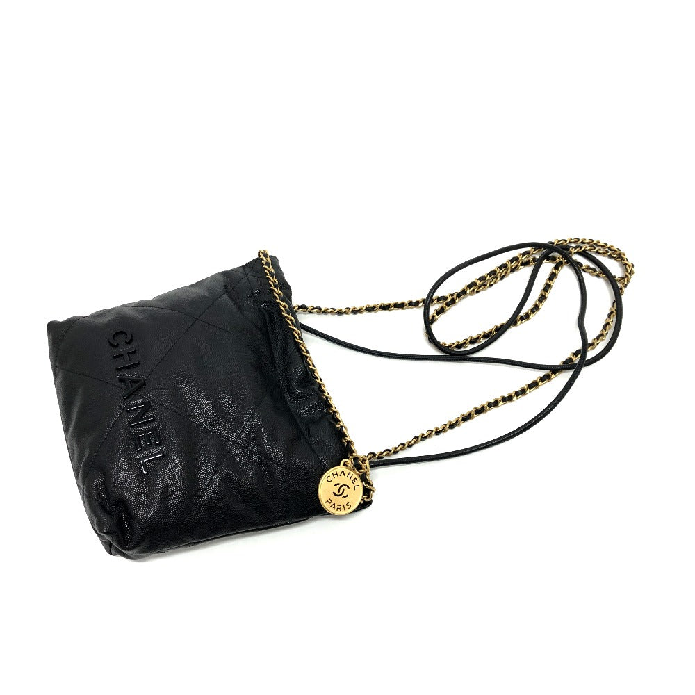 Chanel Shoulder Bag As3980 Caviar Skin Black Matrasse Chanel 22 So Black Women Used Authentic