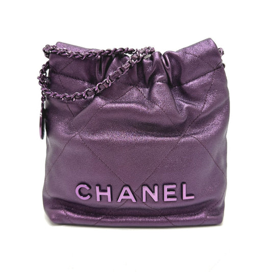 Chanel Shoulder Bag As3980 Leather Purple Chanel22 Glitter All Purple Women Used Authentic