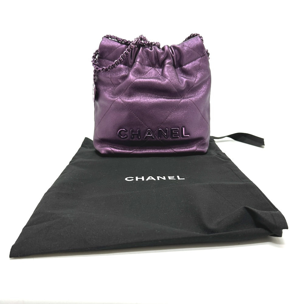 Chanel Shoulder Bag As3980 Leather Purple Chanel22 Glitter All Purple Women Used Authentic