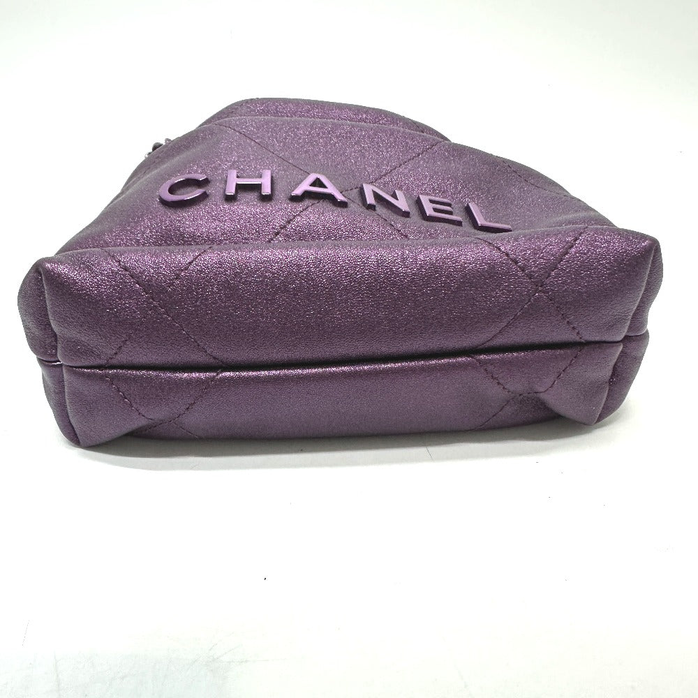 Chanel Shoulder Bag As3980 Leather Purple Chanel22 Glitter All Purple Women Used Authentic