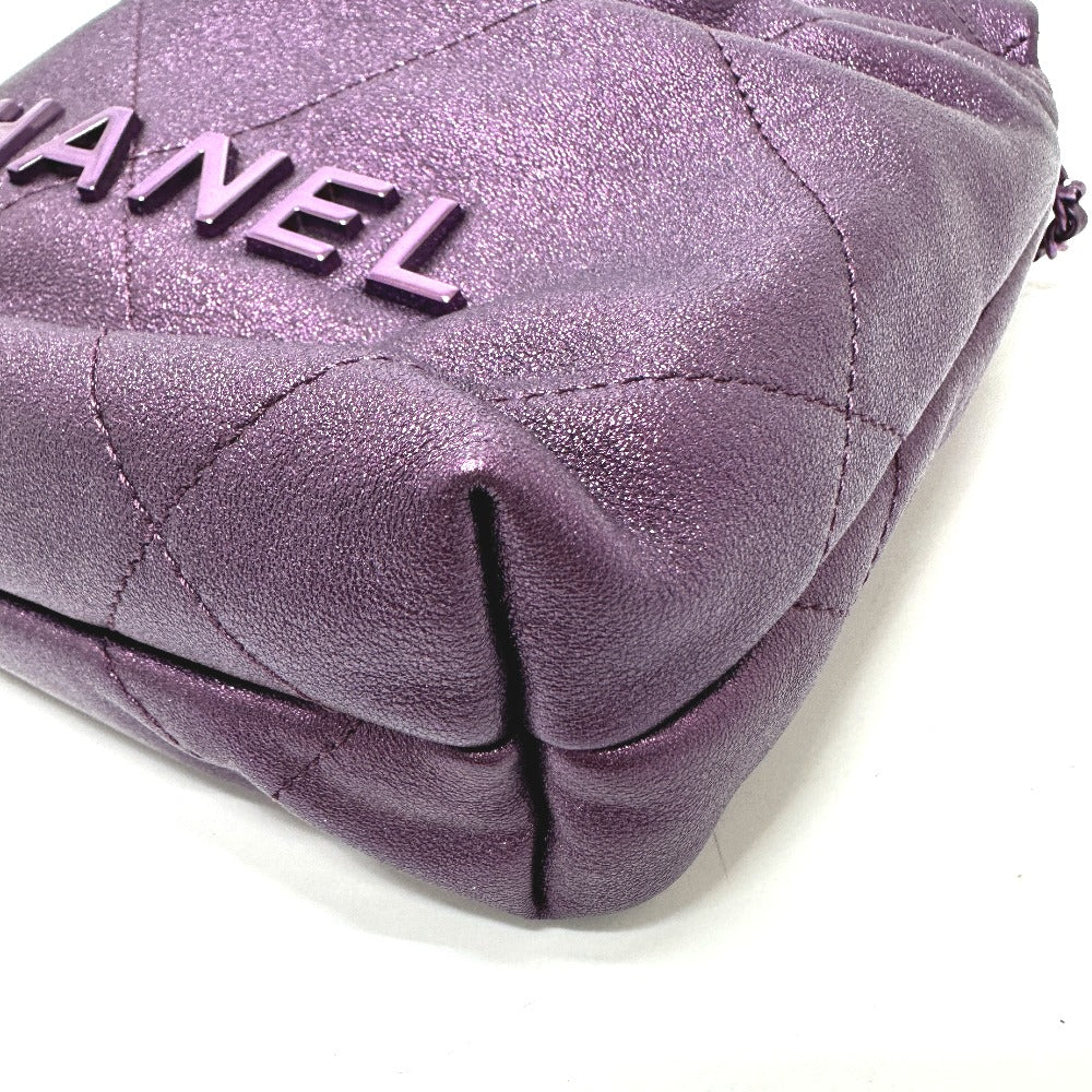 Chanel Shoulder Bag As3980 Leather Purple Chanel22 Glitter All Purple Women Used Authentic