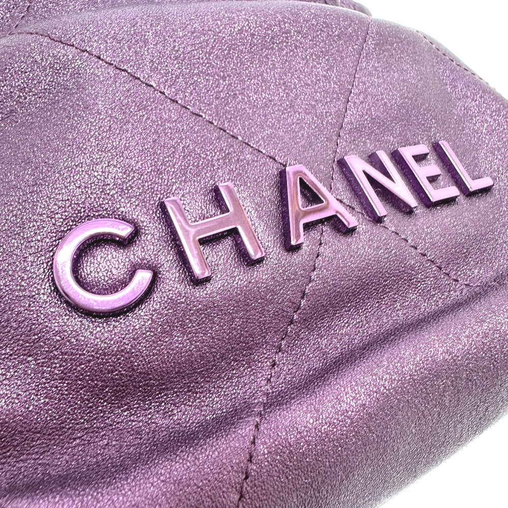 Chanel Shoulder Bag As3980 Leather Purple Chanel22 Glitter All Purple Women Used Authentic