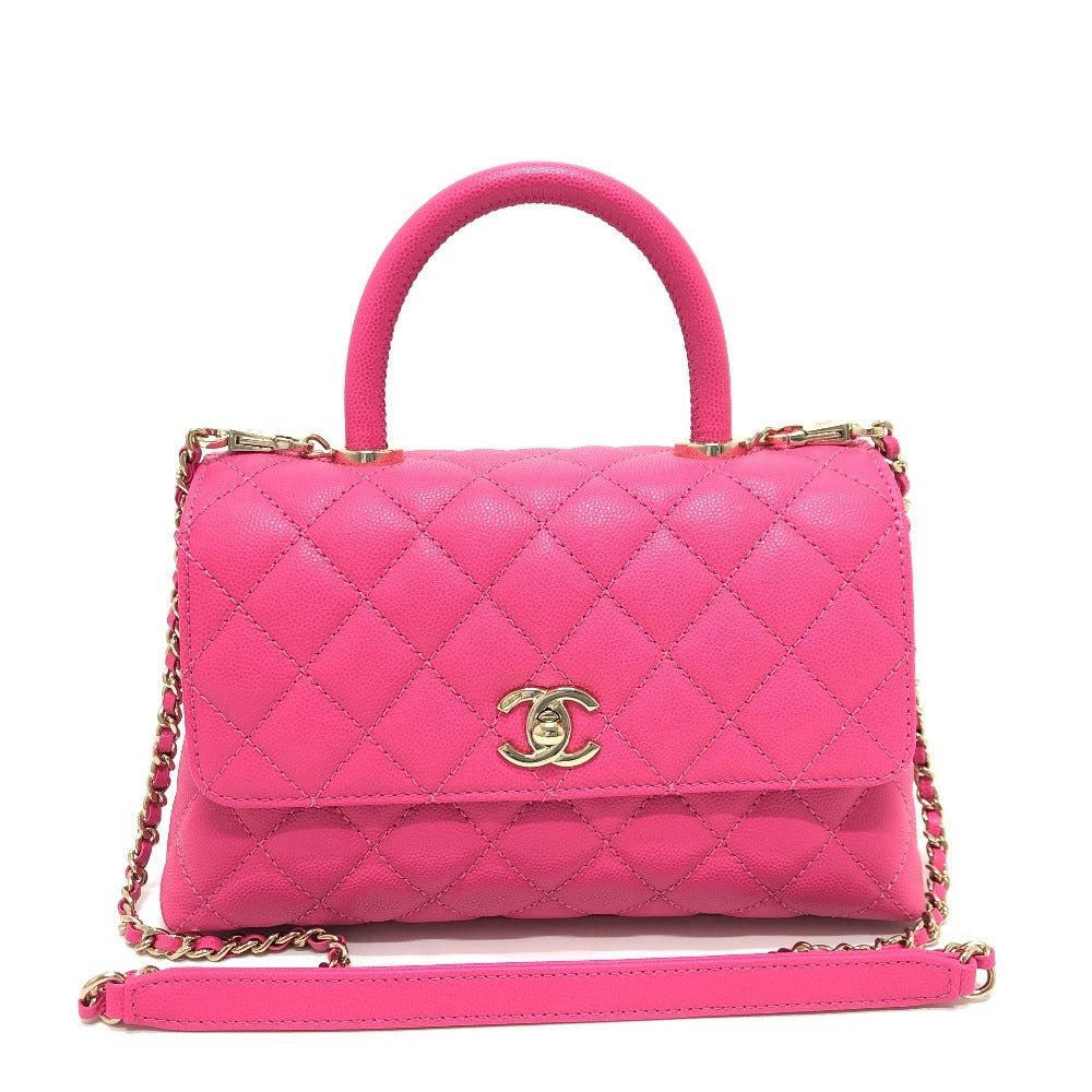 Chanel Handbag A92990 Caviar Skin Pink Matelasse Coco Handle Women 24(xs) Used Authentic