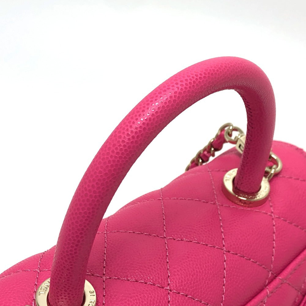 Chanel Handbag A92990 Caviar Skin Pink Matelasse Coco Handle Women 24(xs) Used Authentic