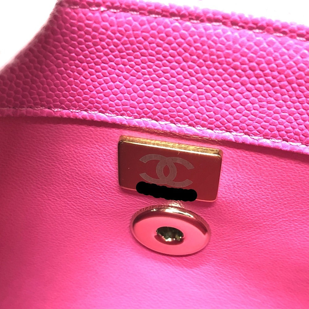 Chanel Handbag A92990 Caviar Skin Pink Matelasse Coco Handle Women 24(xs) Used Authentic