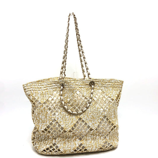 Chanel Tote Bag As4576 Raffia Beige Raffia Effect Weaving Women Used Authentic