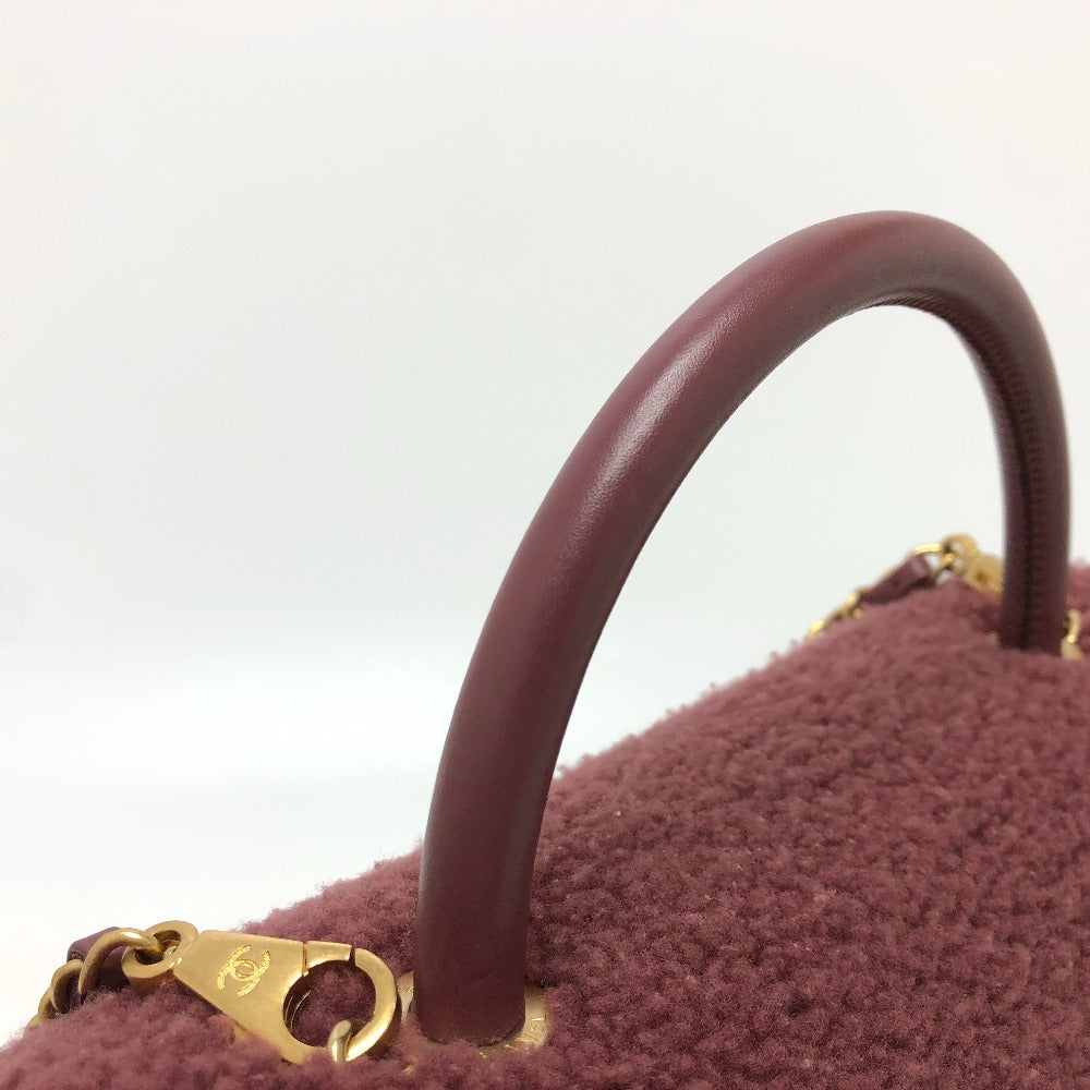 Chanel Handbag Mouton, Leather Wine Red Boa Coco Handle Women Used Authentic