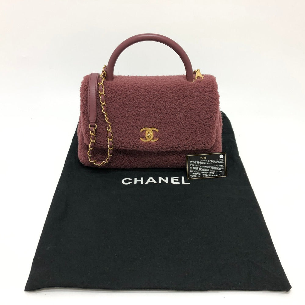 Chanel Handbag Mouton, Leather Wine Red Boa Coco Handle Women Used Authentic