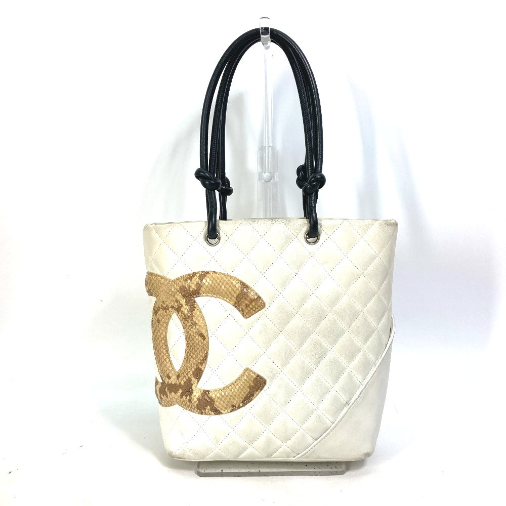 Chanel Tote Bag A25167 Lambskin White Cambon Line Cc Coco Mark Women Used Authentic