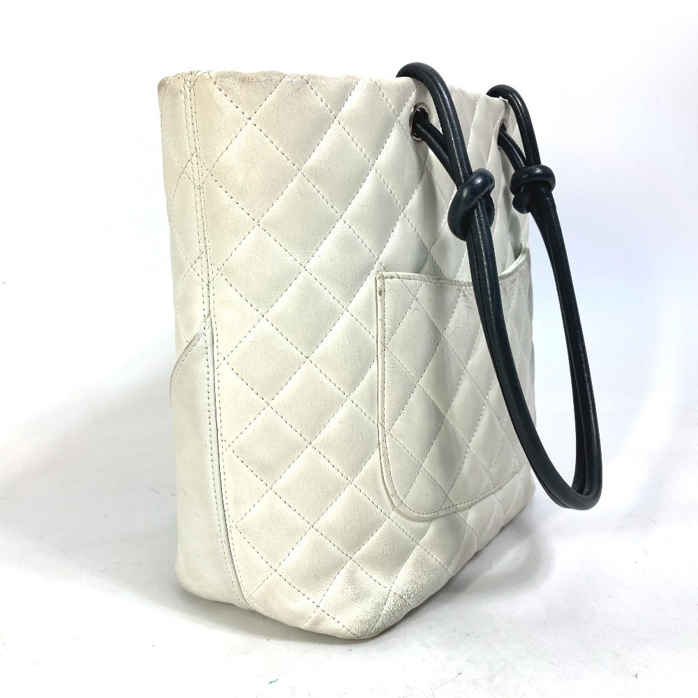 Chanel Tote Bag A25167 Lambskin White Cambon Line Cc Coco Mark Women Used Authentic