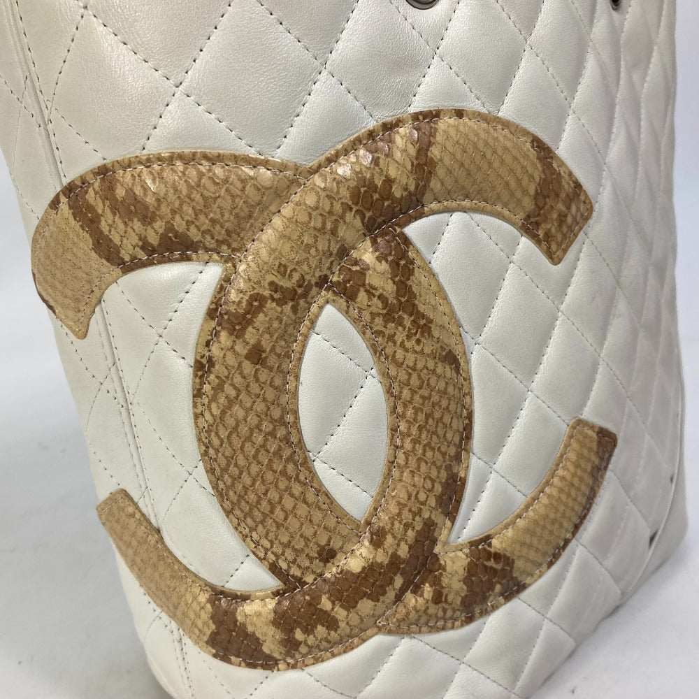 Chanel Tote Bag A25167 Lambskin White Cambon Line Cc Coco Mark Women Used Authentic